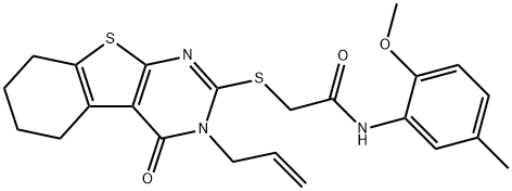 2-[(3-allyl-4-oxo-3,4,5,6,7,8-hexahydro[1]benzothieno[2,3-d]pyrimidin-2-yl)thio]-N-(2-methoxy-5-methylphenyl)acetamide Struktur