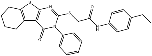 N-(4-ethylphenyl)-2-[(4-oxo-3-phenyl-3,4,5,6,7,8-hexahydro[1]benzothieno[2,3-d]pyrimidin-2-yl)sulfanyl]acetamide,329922-26-1,结构式