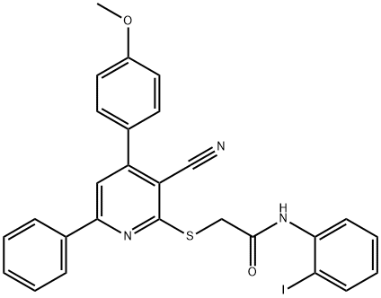 2-{[3-cyano-4-(4-methoxyphenyl)-6-phenylpyridin-2-yl]sulfanyl}-N-(2-iodophenyl)acetamide 化学構造式