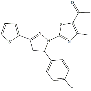 1-{2-[5-(4-fluorophenyl)-3-(2-thienyl)-4,5-dihydro-1H-pyrazol-1-yl]-4-methyl-1,3-thiazol-5-yl}ethanone Struktur