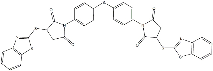 3-(1,3-benzothiazol-2-ylsulfanyl)-1-[4-({4-[3-(1,3-benzothiazol-2-ylsulfanyl)-2,5-dioxo-1-pyrrolidinyl]phenyl}sulfanyl)phenyl]-2,5-pyrrolidinedione 化学構造式