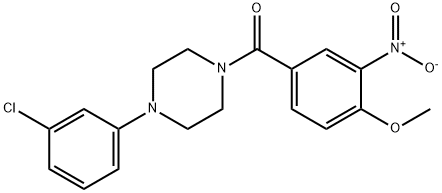 1-(3-chlorophenyl)-4-{3-nitro-4-methoxybenzoyl}piperazine 化学構造式