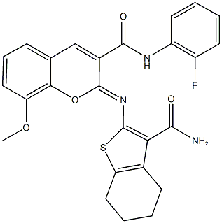 2-{[3-(aminocarbonyl)-4,5,6,7-tetrahydro-1-benzothien-2-yl]imino}-N-(2-fluorophenyl)-8-methoxy-2H-chromene-3-carboxamide Structure