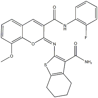 2-{[3-(aminocarbonyl)-4,5,6,7-tetrahydro-1-benzothien-2-yl]imino}-N-(2-fluorophenyl)-8-methoxy-2H-chromene-3-carboxamide|