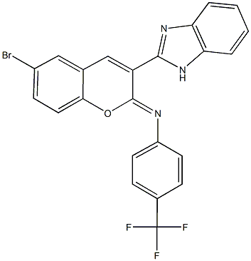 N-[3-(1H-benzimidazol-2-yl)-6-bromo-2H-chromen-2-ylidene]-N-[4-(trifluoromethyl)phenyl]amine Structure