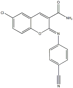 6-chloro-2-[(4-cyanophenyl)imino]-2H-chromene-3-carboxamide Structure