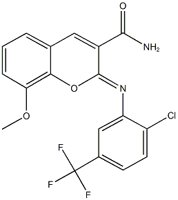 2-{[2-chloro-5-(trifluoromethyl)phenyl]imino}-8-methoxy-2H-chromene-3-carboxamide 结构式