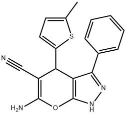 6-amino-4-(5-methyl-2-thienyl)-3-phenyl-1,4-dihydropyrano[2,3-c]pyrazole-5-carbonitrile Structure