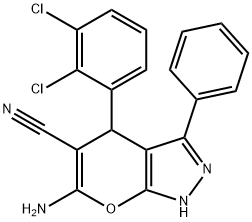 6-amino-4-(2,3-dichlorophenyl)-3-phenyl-2,4-dihydropyrano[2,3-c]pyrazole-5-carbonitrile,330158-66-2,结构式