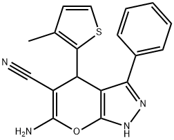 6-amino-4-(3-methyl-2-thienyl)-3-phenyl-1,4-dihydropyrano[2,3-c]pyrazole-5-carbonitrile 结构式