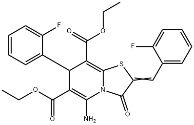 diethyl 5-amino-2-(2-fluorobenzylidene)-7-(2-fluorophenyl)-3-oxo-2,3-dihydro-7H-[1,3]thiazolo[3,2-a]pyridine-6,8-dicarboxylate 结构式