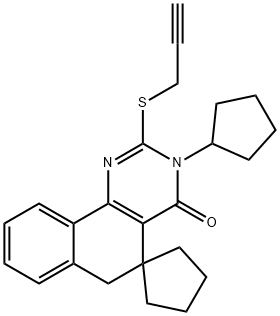 3-cyclopentyl-2-(2-propynylsulfanyl)-5,6-dihydrospiro(benzo[h]quinazoline-5,1'-cyclopentane)-4(3H)-one,330179-86-7,结构式