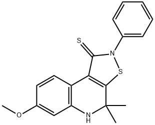 7-methoxy-4,4-dimethyl-2-phenyl-4,5-dihydroisothiazolo[5,4-c]quinoline-1(2H)-thione 化学構造式