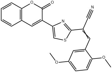 3-(2,5-dimethoxyphenyl)-2-[4-(2-oxo-2H-chromen-3-yl)-1,3-thiazol-2-yl]acrylonitrile Struktur