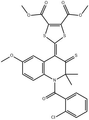 dimethyl 2-(1-(2-chlorobenzoyl)-6-methoxy-2,2-dimethyl-3-thioxo-2,3-dihydro-4(1H)-quinolinylidene)-1,3-dithiole-4,5-dicarboxylate 结构式