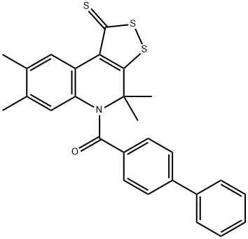 5-([1,1'-biphenyl]-4-ylcarbonyl)-4,4,7,8-tetramethyl-4,5-dihydro-1H-[1,2]dithiolo[3,4-c]quinoline-1-thione Struktur