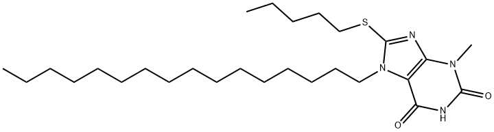 7-hexadecyl-3-methyl-8-(pentylsulfanyl)-3,7-dihydro-1H-purine-2,6-dione Struktur