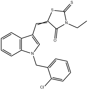 5-{[1-(2-chlorobenzyl)-1H-indol-3-yl]methylene}-3-ethyl-2-thioxo-1,3-thiazolidin-4-one,330203-00-4,结构式