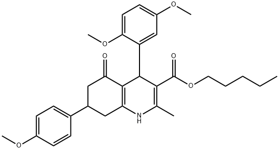 pentyl 4-(2,5-dimethoxyphenyl)-7-(4-methoxyphenyl)-2-methyl-5-oxo-1,4,5,6,7,8-hexahydro-3-quinolinecarboxylate 化学構造式