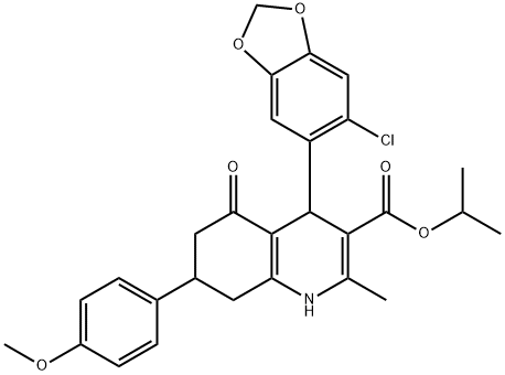 isopropyl 4-(6-chloro-1,3-benzodioxol-5-yl)-7-(4-methoxyphenyl)-2-methyl-5-oxo-1,4,5,6,7,8-hexahydro-3-quinolinecarboxylate 结构式