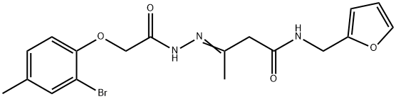 3-{[(2-bromo-4-methylphenoxy)acetyl]hydrazono}-N-(2-furylmethyl)butanamide 结构式