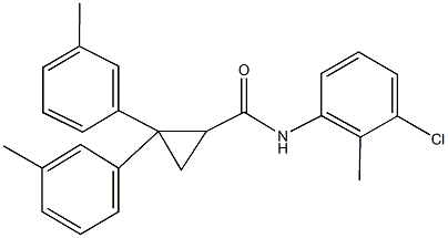 N-(3-chloro-2-methylphenyl)-2,2-bis(3-methylphenyl)cyclopropanecarboxamide Struktur