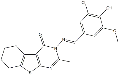 3-[(3-chloro-4-hydroxy-5-methoxybenzylidene)amino]-2-methyl-5,6,7,8-tetrahydro[1]benzothieno[2,3-d]pyrimidin-4(3H)-one,330439-84-4,结构式