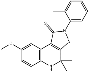 8-methoxy-4,4-dimethyl-2-(2-methylphenyl)-4,5-dihydroisothiazolo[5,4-c]quinoline-1(2H)-thione 化学構造式