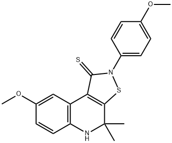 8-methoxy-2-(4-methoxyphenyl)-4,4-dimethyl-4,5-dihydroisothiazolo[5,4-c]quinoline-1(2H)-thione 化学構造式