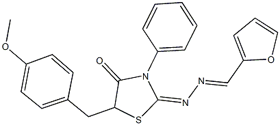 2-furaldehyde [5-(4-methoxybenzyl)-4-oxo-3-phenyl-1,3-thiazolidin-2-ylidene]hydrazone 化学構造式