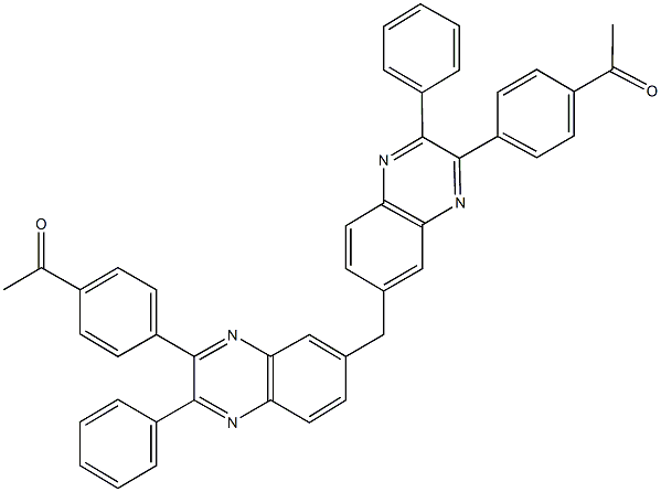 1-[4-(7-{[3-(4-acetylphenyl)-2-phenylquinoxalin-6-yl]methyl}-3-phenylquinoxalin-2-yl)phenyl]ethanone Struktur