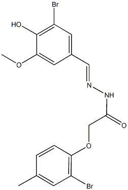 N'-(3-bromo-4-hydroxy-5-methoxybenzylidene)-2-(2-bromo-4-methylphenoxy)acetohydrazide Struktur
