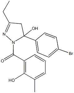 5-(4-bromophenyl)-3-ethyl-1-(2-hydroxy-3-methylbenzoyl)-4,5-dihydro-1H-pyrazol-5-ol 化学構造式