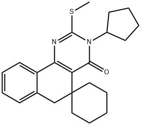 3-cyclopentyl-2-(methylsulfanyl)-5,6-dihydro-4(3H)-oxospiro(benzo[h]quinazoline-5,1'-cyclohexane) Structure