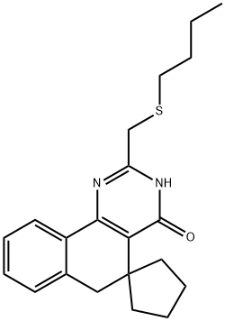 2-[(butylsulfanyl)methyl]-5,6-dihydrospiro(benzo[h]quinazoline-5,1'-cyclopentane)-4(3H)-one Struktur