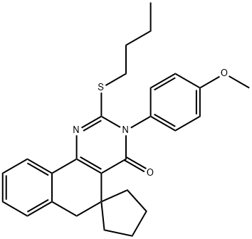 2-(butylsulfanyl)-3-(4-methoxyphenyl)-5,6-dihydrospiro(benzo[h]quinazoline-5,1'-cyclopentane)-4(3H)-one,330454-28-9,结构式