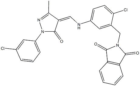 2-[2-chloro-5-({[1-(3-chlorophenyl)-3-methyl-5-oxo-1,5-dihydro-4H-pyrazol-4-ylidene]methyl}amino)benzyl]-1H-isoindole-1,3(2H)-dione Structure