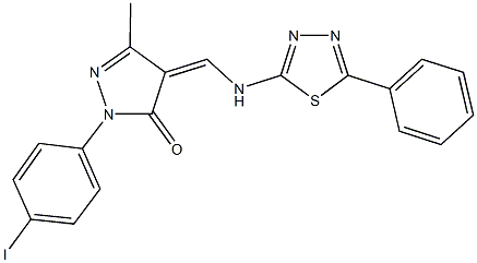 2-(4-iodophenyl)-5-methyl-4-{[(5-phenyl-1,3,4-thiadiazol-2-yl)amino]methylene}-2,4-dihydro-3H-pyrazol-3-one Struktur
