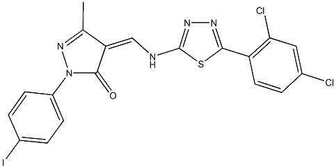 4-({[5-(2,4-dichlorophenyl)-1,3,4-thiadiazol-2-yl]amino}methylene)-2-(4-iodophenyl)-5-methyl-2,4-dihydro-3H-pyrazol-3-one 化学構造式