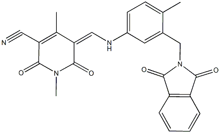 5-({3-[(1,3-dioxo-1,3-dihydro-2H-isoindol-2-yl)methyl]-4-methylanilino}methylene)-1,4-dimethyl-2,6-dioxo-1,2,5,6-tetrahydro-3-pyridinecarbonitrile Struktur