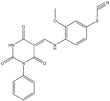 3-methoxy-4-{[(2,4,6-trioxo-1-phenyltetrahydro-5(2H)-pyrimidinylidene)methyl]amino}phenyl thiocyanate Struktur