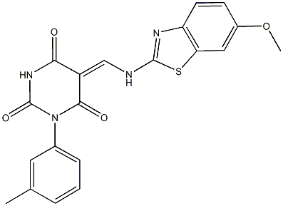 5-{[(6-methoxy-1,3-benzothiazol-2-yl)amino]methylene}-1-(3-methylphenyl)-2,4,6(1H,3H,5H)-pyrimidinetrione Structure