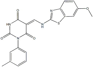 5-{[(6-methoxy-1,3-benzothiazol-2-yl)amino]methylene}-1-(3-methylphenyl)-2,4,6(1H,3H,5H)-pyrimidinetrione,330471-97-1,结构式