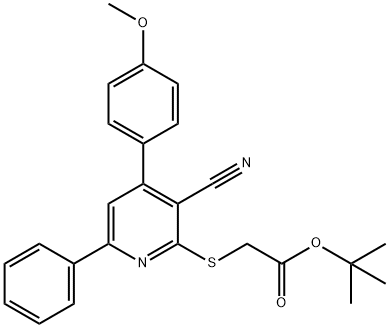 tert-butyl {[3-cyano-4-(4-methoxyphenyl)-6-phenyl-2-pyridinyl]sulfanyl}acetate Struktur
