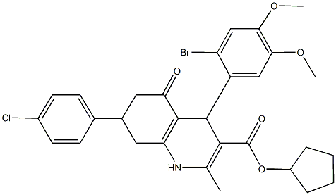 cyclopentyl 4-(2-bromo-4,5-dimethoxyphenyl)-7-(4-chlorophenyl)-2-methyl-5-oxo-1,4,5,6,7,8-hexahydro-3-quinolinecarboxylate Structure