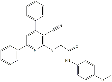 2-[(3-cyano-4,6-diphenylpyridin-2-yl)sulfanyl]-N-(4-methoxyphenyl)acetamide 结构式