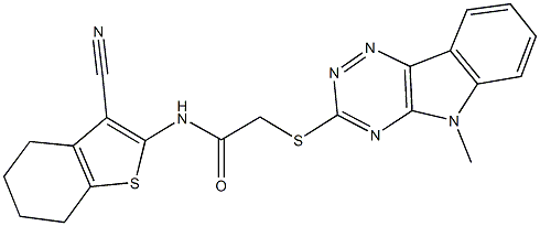 N-(3-cyano-4,5,6,7-tetrahydro-1-benzothien-2-yl)-2-[(5-methyl-5H-[1,2,4]triazino[5,6-b]indol-3-yl)sulfanyl]acetamide 结构式