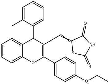 5-{[2-(4-ethoxyphenyl)-4-(2-methylphenyl)-4H-chromen-3-yl]methylene}-2-thioxo-1,3-thiazolidin-4-one 化学構造式