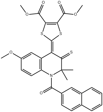 dimethyl 2-(6-methoxy-2,2-dimethyl-1-(2-naphthoyl)-3-thioxo-2,3-dihydro-4(1H)-quinolinylidene)-1,3-dithiole-4,5-dicarboxylate Structure