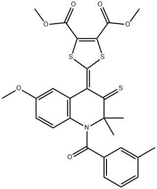 dimethyl 2-(6-methoxy-2,2-dimethyl-1-(3-methylbenzoyl)-3-thioxo-2,3-dihydro-4(1H)-quinolinylidene)-1,3-dithiole-4,5-dicarboxylate 结构式